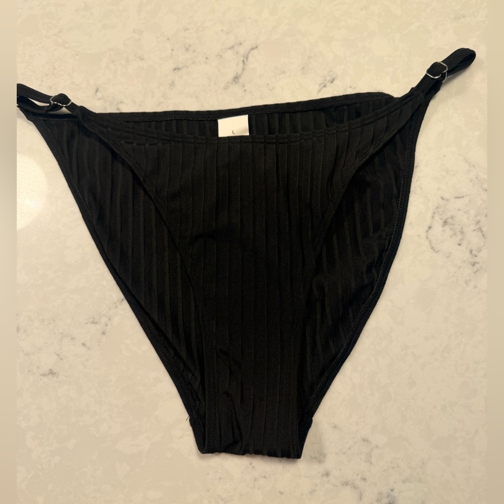 Black Ribbed Bikini Bottom large